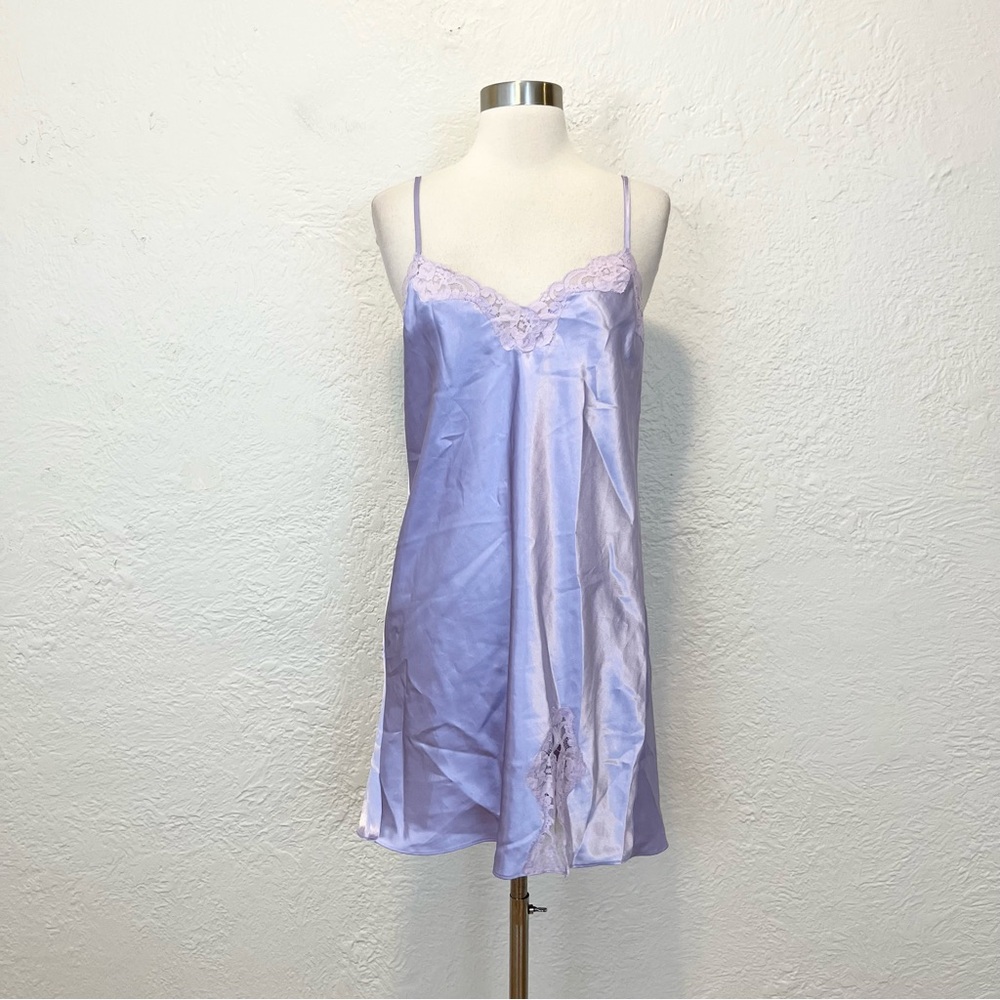 Vintage 90s Y2K Slip Dress Lingerie Satin Lace Purple Warners Intimates Medium M - Picture 1 of 10